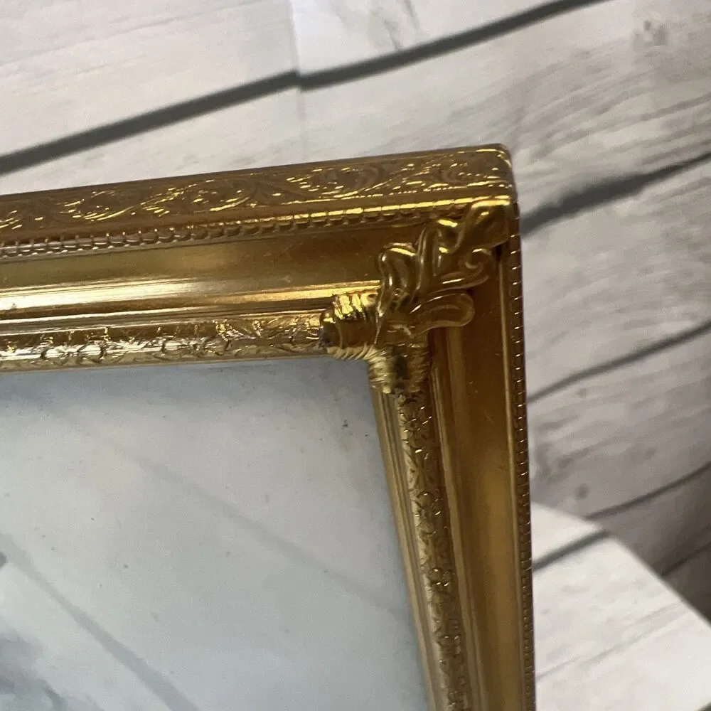 Vintage MCM Ornate Gold Tone Metal Bi-Fold Double 8x10 Hinged Picture Frame